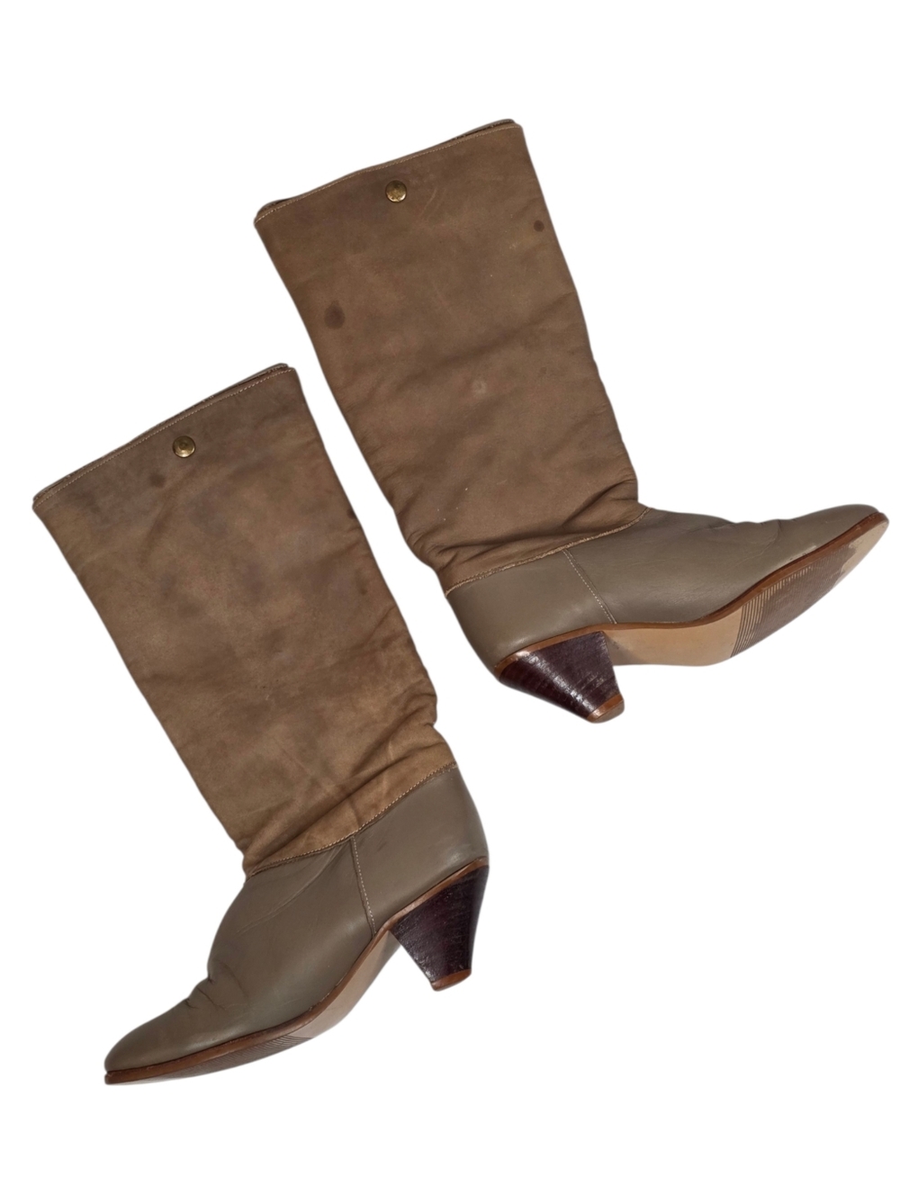Frye 90s Y2K Slouch Boots Brown Taupe Leather Suede Mid Calf USA Women Size 6 - Picture 2 of 16
